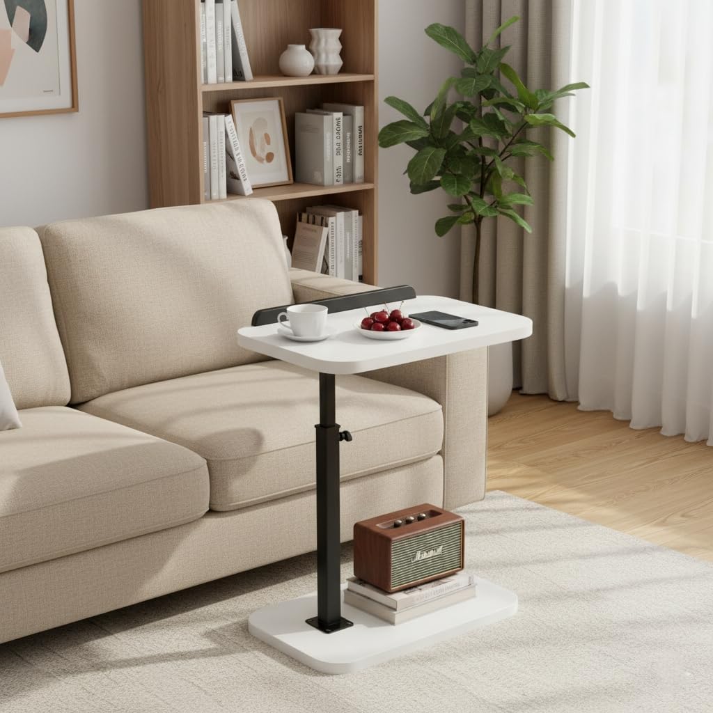 C Table End Table Adjustable Height, Laptop Table for Couch, 360°Swivel TV Tray, Coffee Side Table