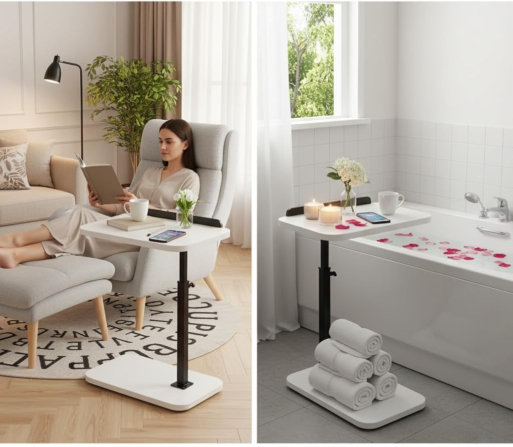 C Table End Table Adjustable Height, Laptop Table for Couch, 360°Swivel TV Tray, Coffee Side Table