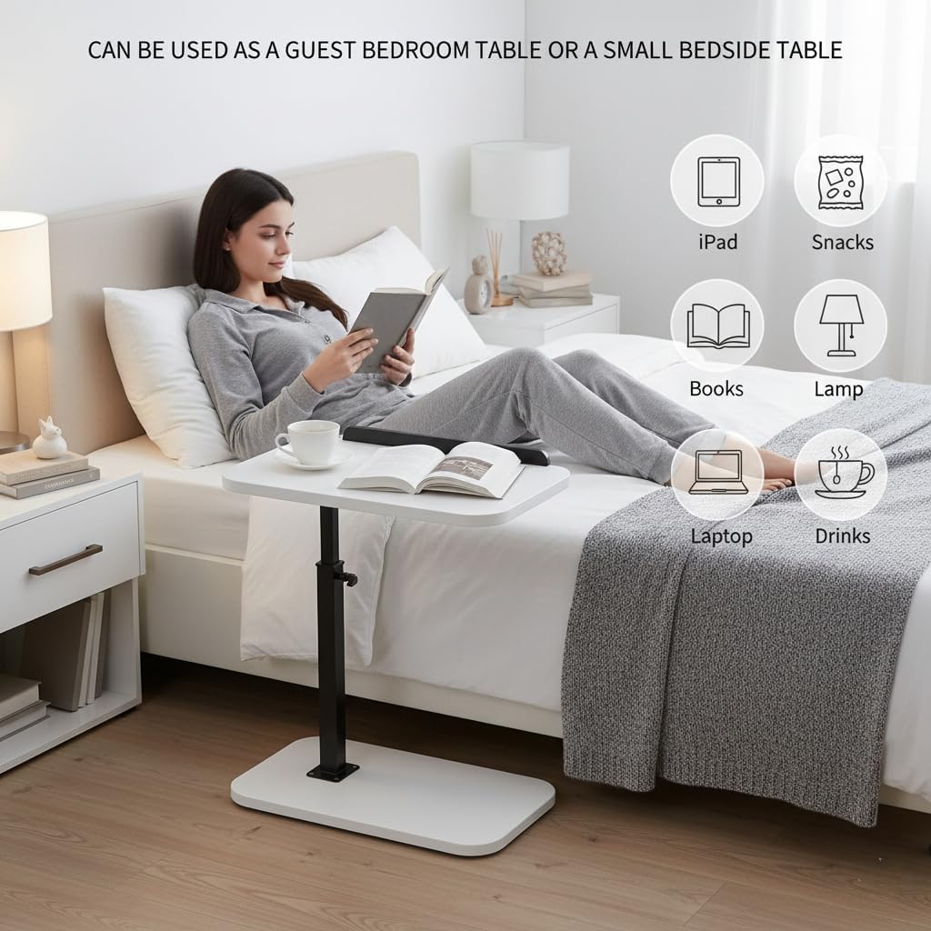 C Table End Table Adjustable Height, Laptop Table for Couch, 360°Swivel TV Tray, Coffee Side Table