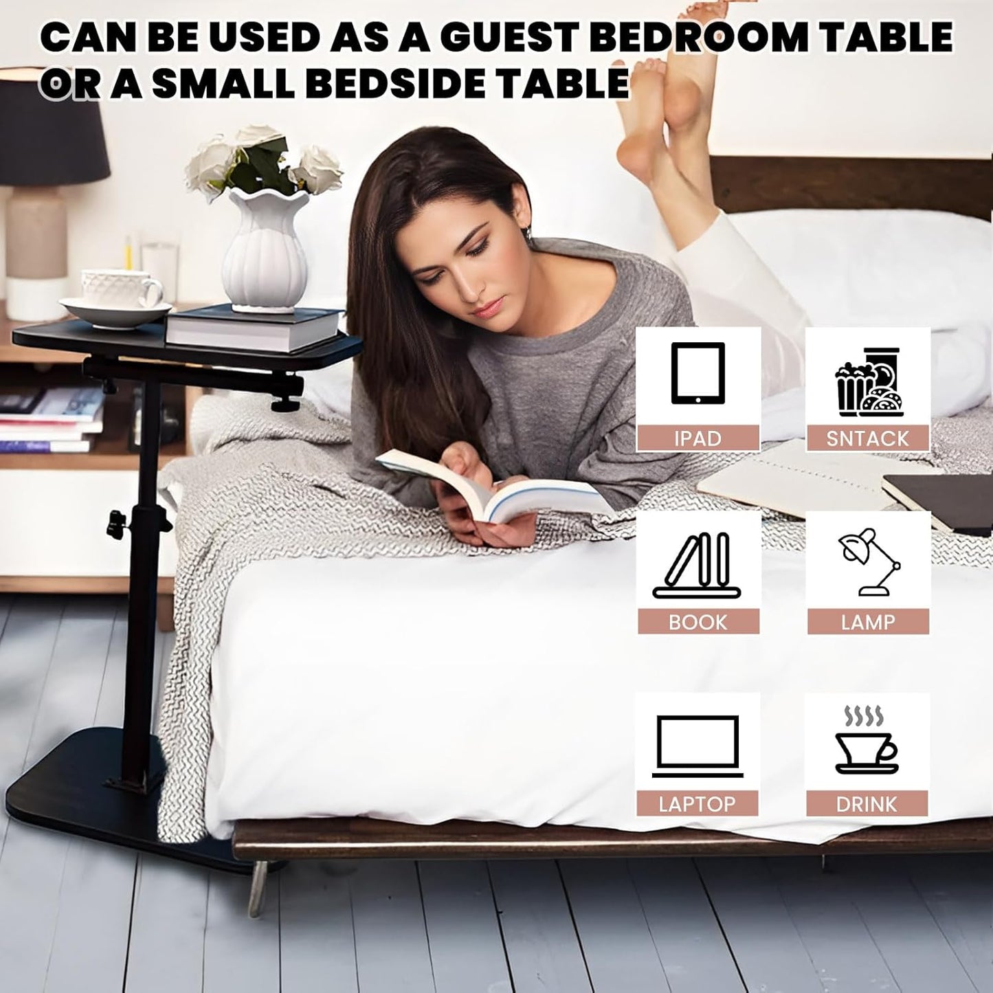 C Table End Table Adjustable Height, Laptop Table for Couch, 360°Swivel TV Tray, Coffee Side Table