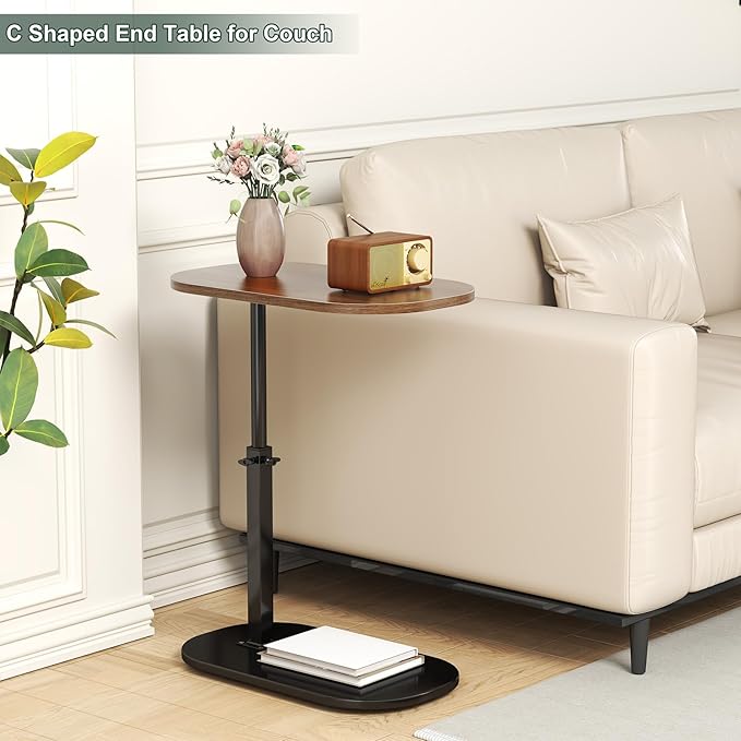 C Table End Table Adjustable Height, Laptop Table for Couch, 360°Swivel TV Tray, Coffee Side Table